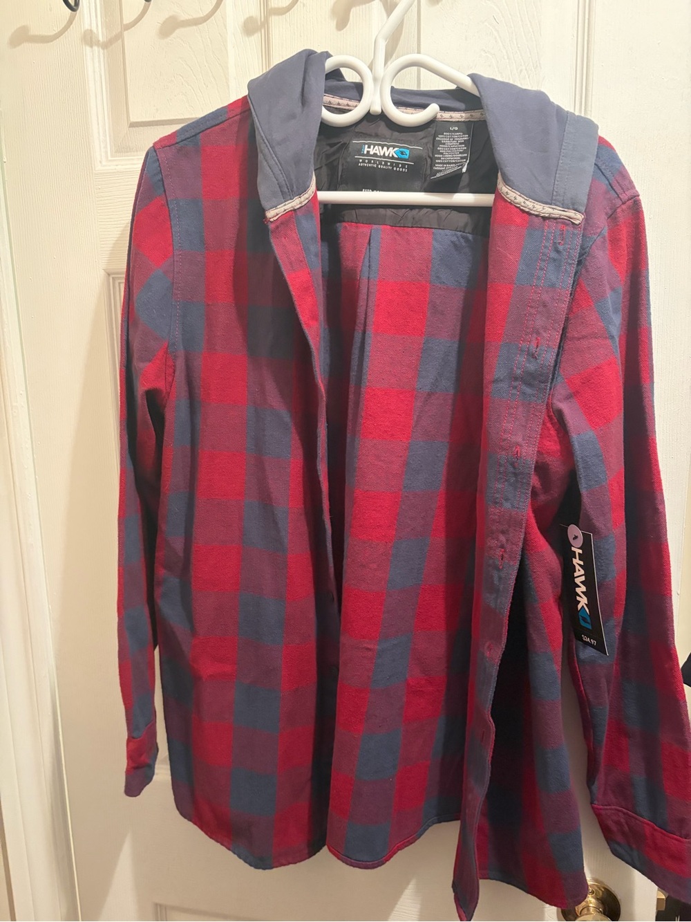 Tony Hawk Red and Blue Plaid Hooded Button-Up Shirt